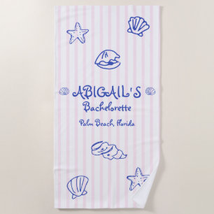Hand drawn scribble sea shells pink bachelorette beach towel