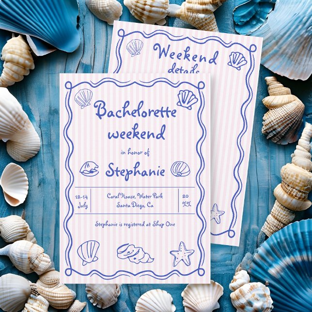 Hand drawn scribble sea shells pink bachelorette invitation (Creator Uploaded)