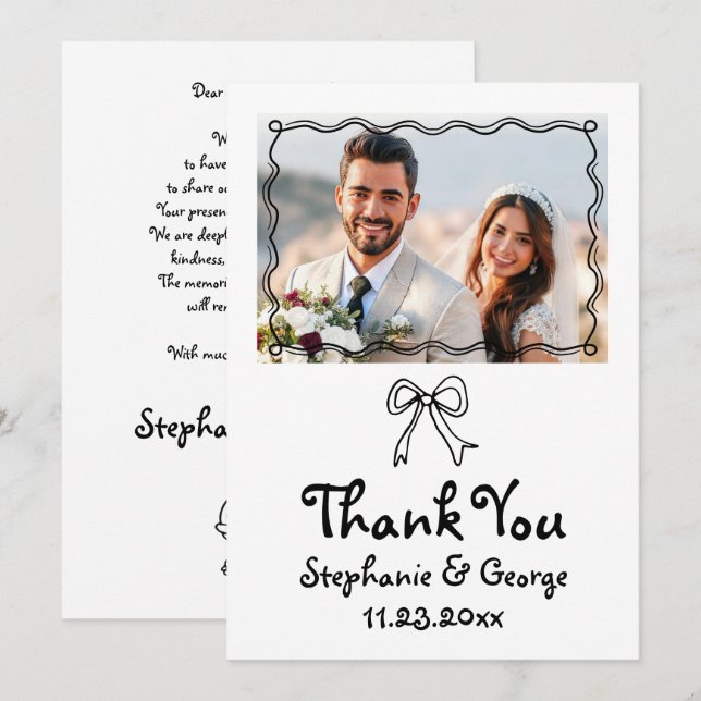 Hand drawn scribble squiggle whimiscal wedding Thank You Card (Front/Back)