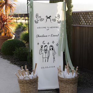 Hand Drawn Scribble Wedding Welcome Retractable Banner