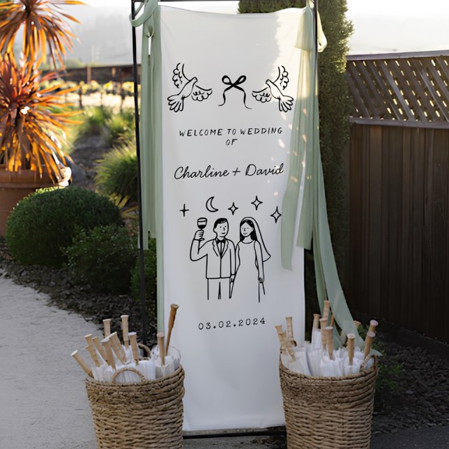 Hand Drawn Scribble Wedding Welcome Retractable Banner (Creator Uploaded)