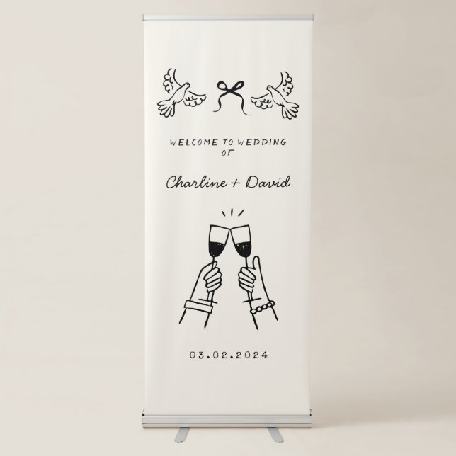 Hand Drawn Scribble Wedding Welcome Retractable Banner (Front)