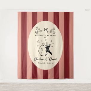 Hand Drawn Scribble Wedding Welcome Sign Tapestry