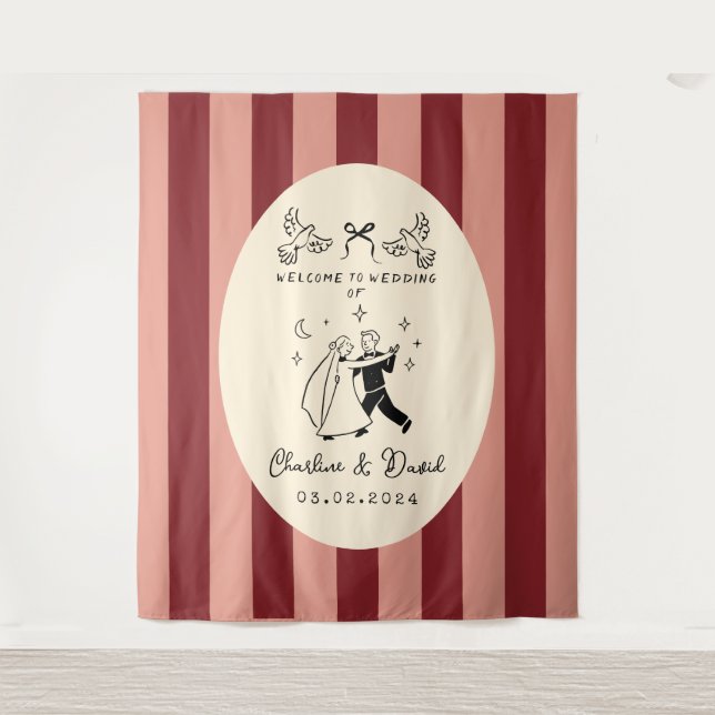 Hand Drawn Scribble Wedding Welcome Sign Tapestry (Front)