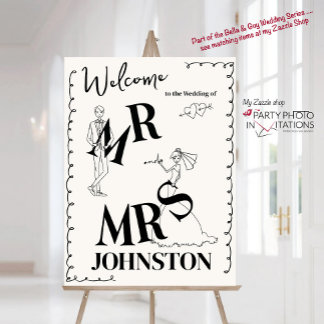 Hand drawn, scribble Welcome Wedding Sign