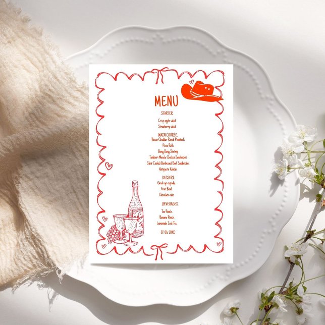 Hand drawn Scribble Western illustration Wedding  Menu (Creator Uploaded)