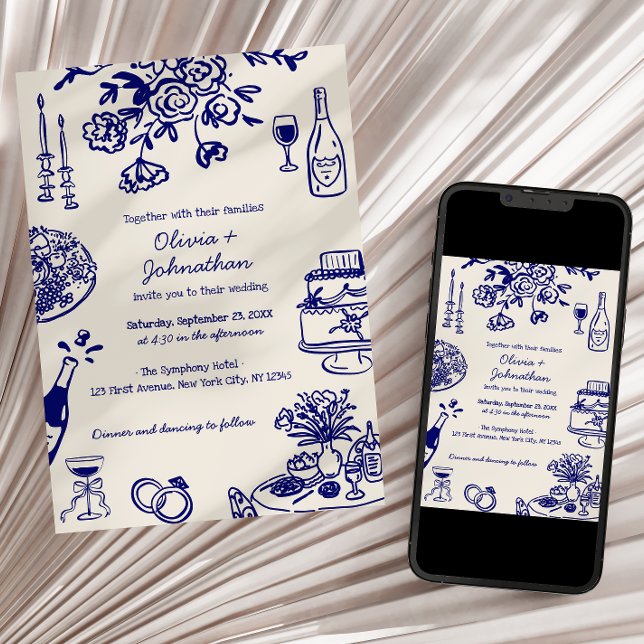 Hand Drawn Scribbles/Doodles Wedding Invitation (Creator Uploaded)