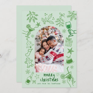 Hand Drawn Scribbly Glitter Green Merry Christmas Invitation