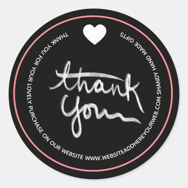 Hand Drawn Script Business Thank You Pink Black Classic Round Sticker (Front)