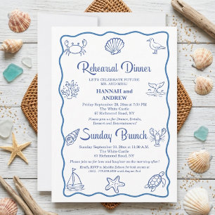 Hand Drawn Sea Life Rehearsal Dinner Sunday Brunch Invitation