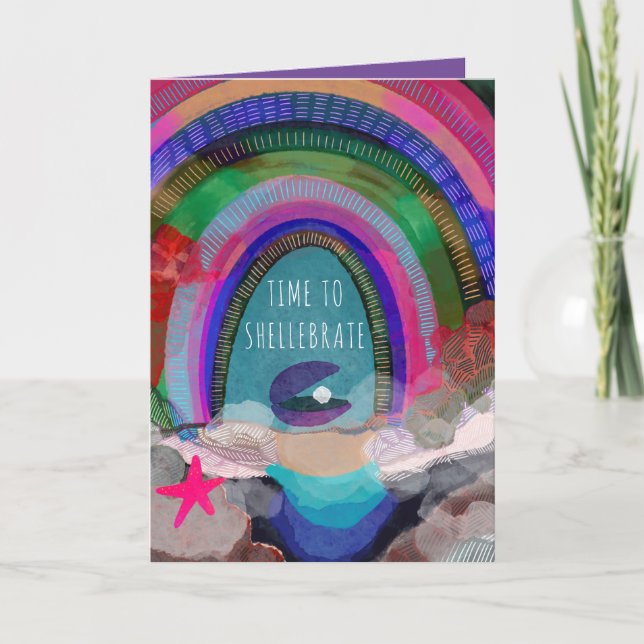 Hand Drawn Sea Shell Bright Colourful Celebrate Card (Front)