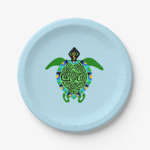 Hand drawn  Sea TURTLE  - Wild animals - Party Paper Plate