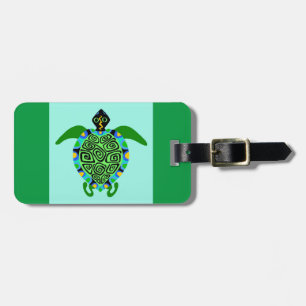 Hand drawn Sea TURTLE- Wild marine animal - green Luggage Tag