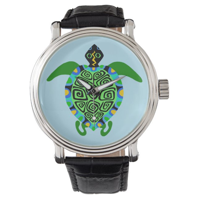 Hand drawn  Sea TURTLE - Wildlife - Aqua -  Watch (Front)