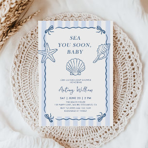Hand Drawn Sea You Soon, Baby Baby Shower Invitation