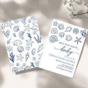 Hand drawn sea you soon, under the sea baby shower invitation