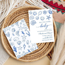 Hand drawn sea you soon, under the sea baby shower invitation