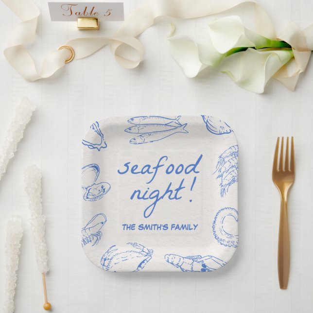 Hand Drawn Seafood Night Party  Paper Plate (Wedding)