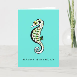 Hand drawn - SEAHORSE - Wildlife - Aqua Card