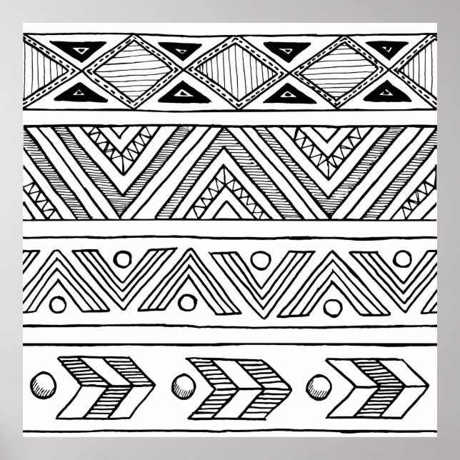 Hand drawn seamless ornamental tribal patternabstr poster (Front)