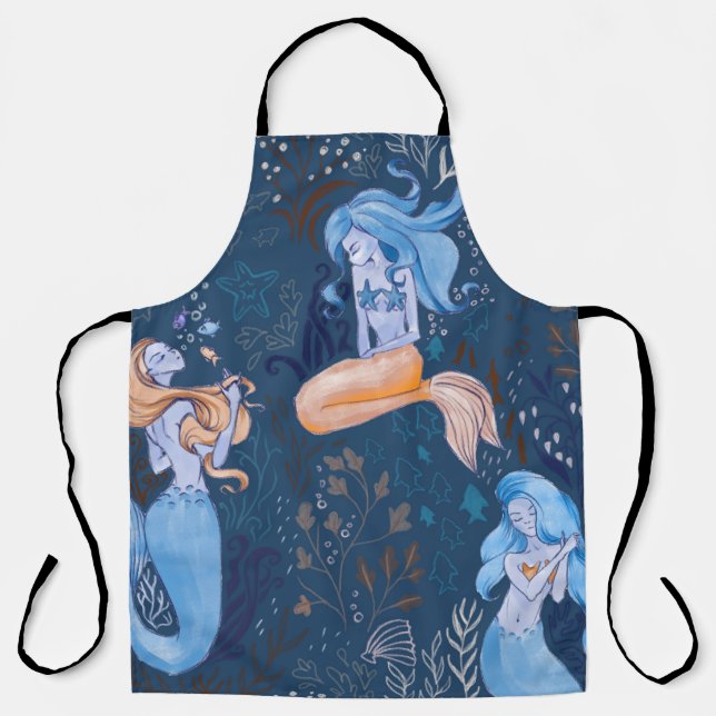 Hand-drawn seamless pattern of beautiful mermaid c apron (Front)
