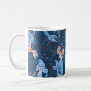 Hand-drawn seamless pattern of beautiful mermaid c coffee mug