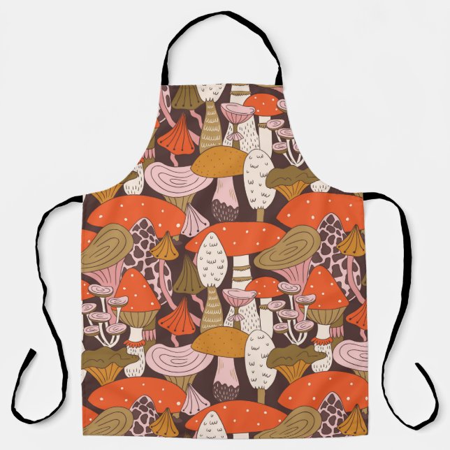 Hand drawn seamless pattern of mushroom and toadst apron (Front)