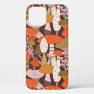 Hand drawn seamless pattern of mushroom and toadst iPhone 12 case