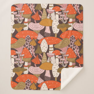Hand drawn seamless pattern of mushroom and toadst sherpa blanket