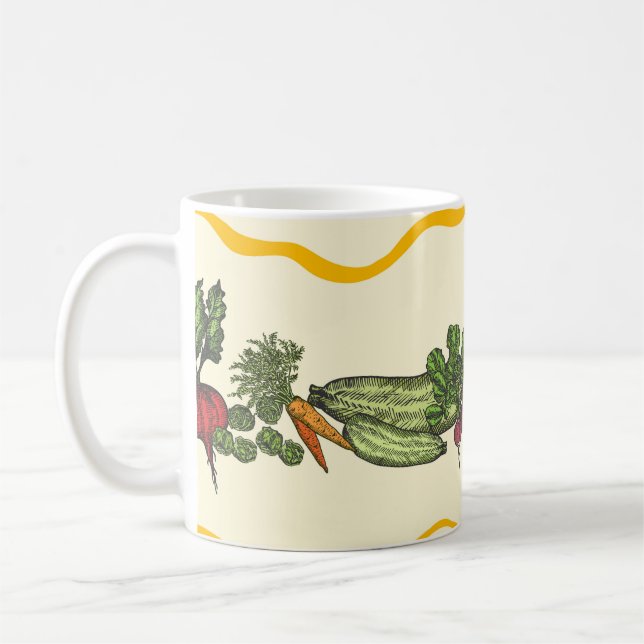 Hand drawn seamless pattern of natural vegetables  coffee mug (Left)