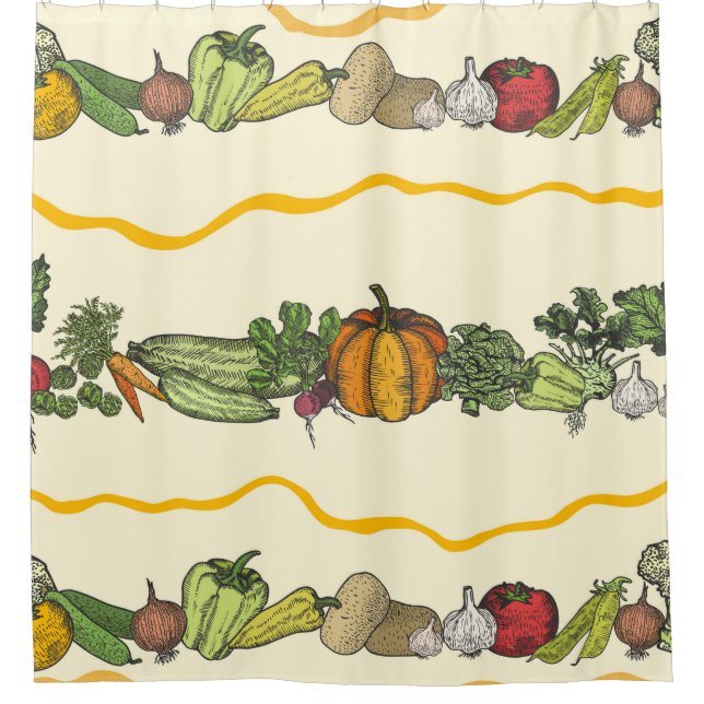 Hand drawn seamless pattern of natural vegetables  shower curtain (Front)