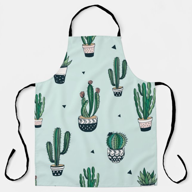 Hand drawn seamless pattern with cacti and succule apron (Front)