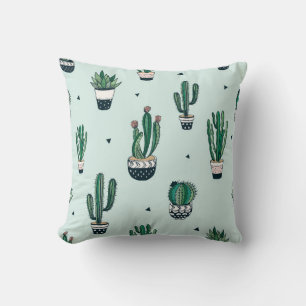 Hand drawn seamless pattern with cacti and succule cushion