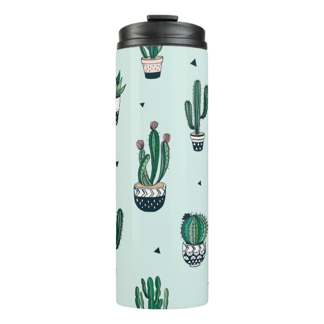 Hand drawn seamless pattern with cacti and succule thermal tumbler (Front)