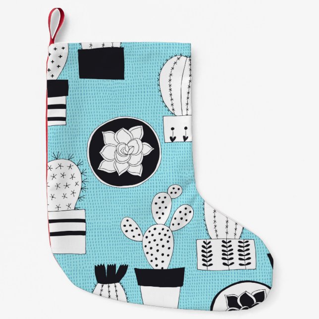 Hand drawn seamless pattern with cactus and succul small christmas stocking (Front)