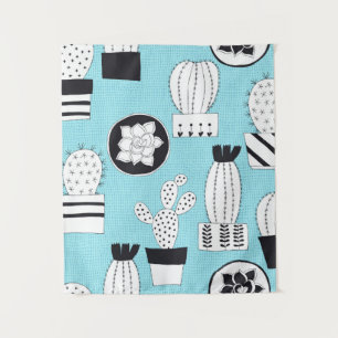 Hand drawn seamless pattern with cactus and succul tapestry