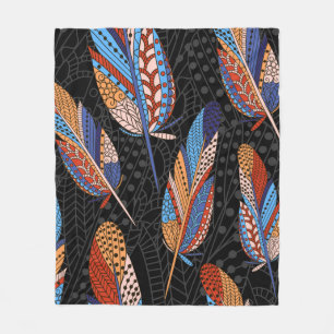 Hand drawn seamless pattern with feathers. Colorfu Fleece Blanket
