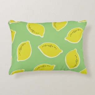 Hand drawn seamless pattern with lemons in yellow, decorative cushion