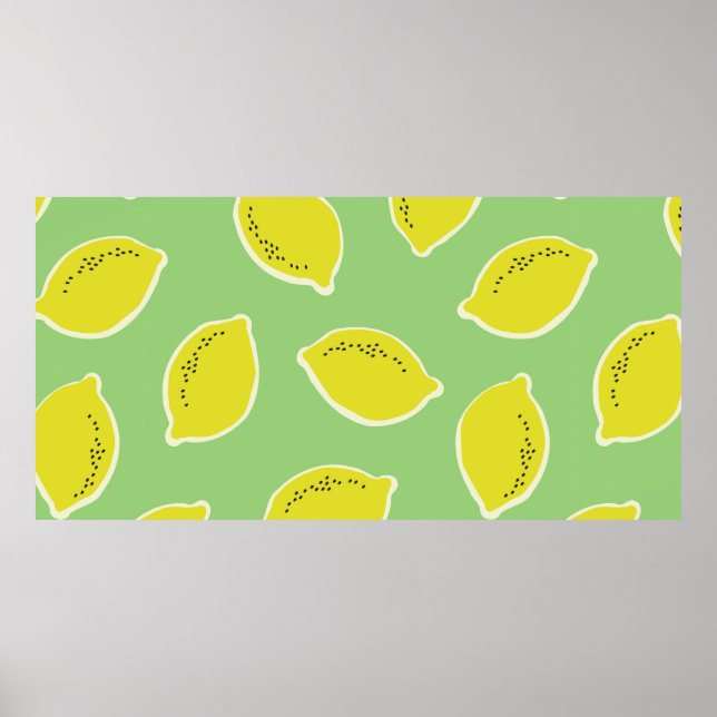 Hand drawn seamless pattern with lemons in yellow, poster (Front)