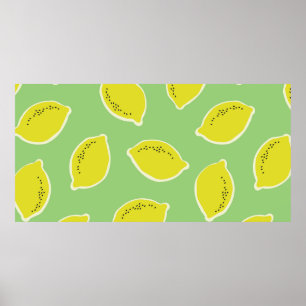 Hand drawn seamless pattern with lemons in yellow, poster