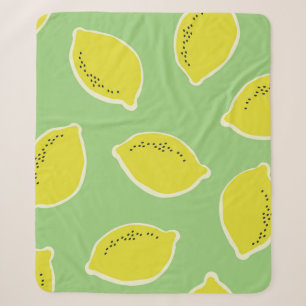 Hand drawn seamless pattern with lemons in yellow, sherpa blanket