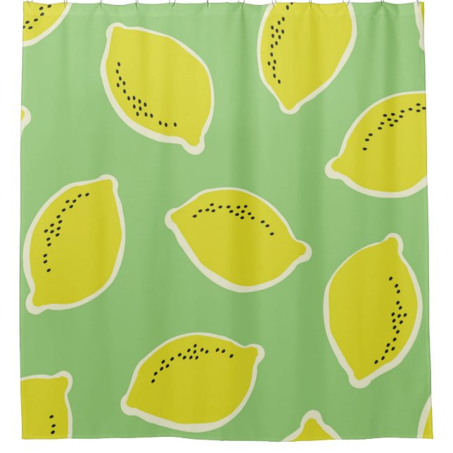 Hand drawn seamless pattern with lemons in yellow, shower curtain (Front)
