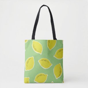 Hand drawn seamless pattern with lemons in yellow, tote bag
