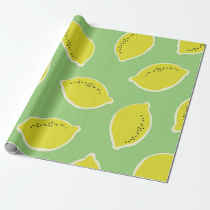 Hand drawn seamless pattern with lemons in yellow, wrapping paper