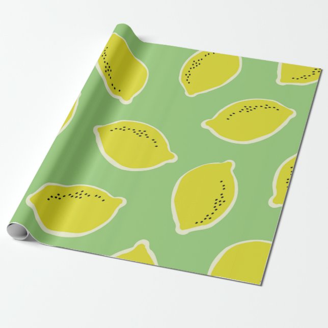 Hand drawn seamless pattern with lemons in yellow, wrapping paper (Unrolled)