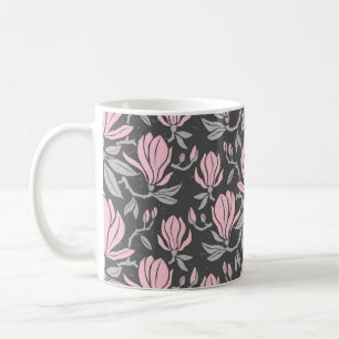 Hand-drawn seamless pattern with magnolia flowers. coffee mug