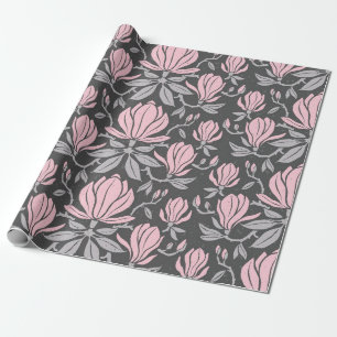 Hand-drawn seamless pattern with magnolia flowers. wrapping paper