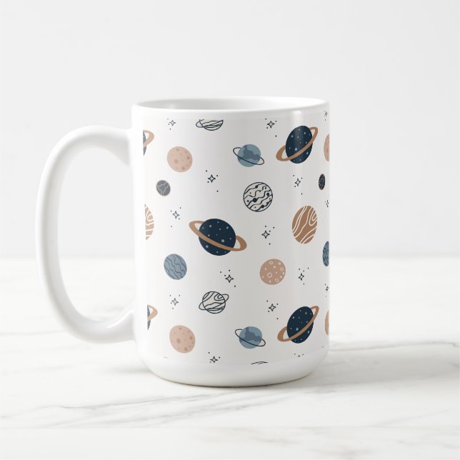 Hand Drawn Seamless Pattern with Planets Coffee Mug (Left)