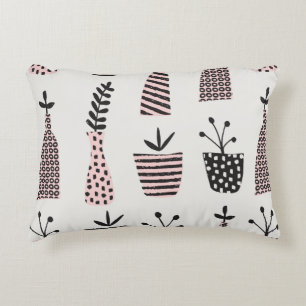 Hand drawn seamless pattern with plants in black,c decorative cushion