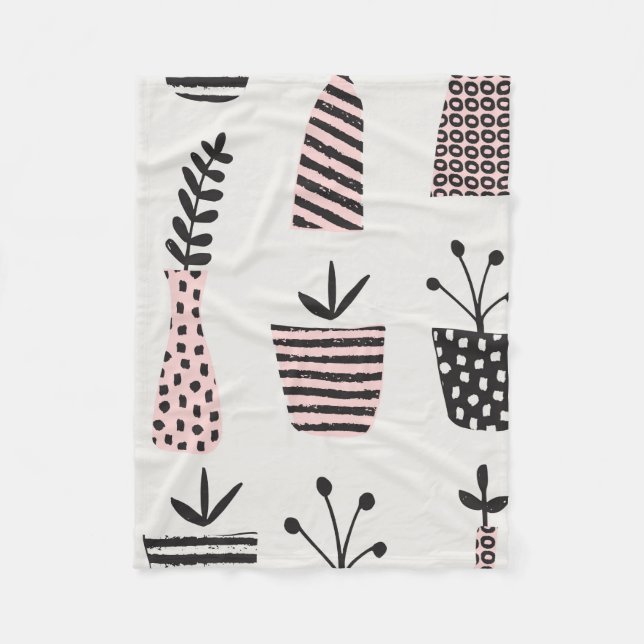 Hand drawn seamless pattern with plants in black,c fleece blanket (Front)